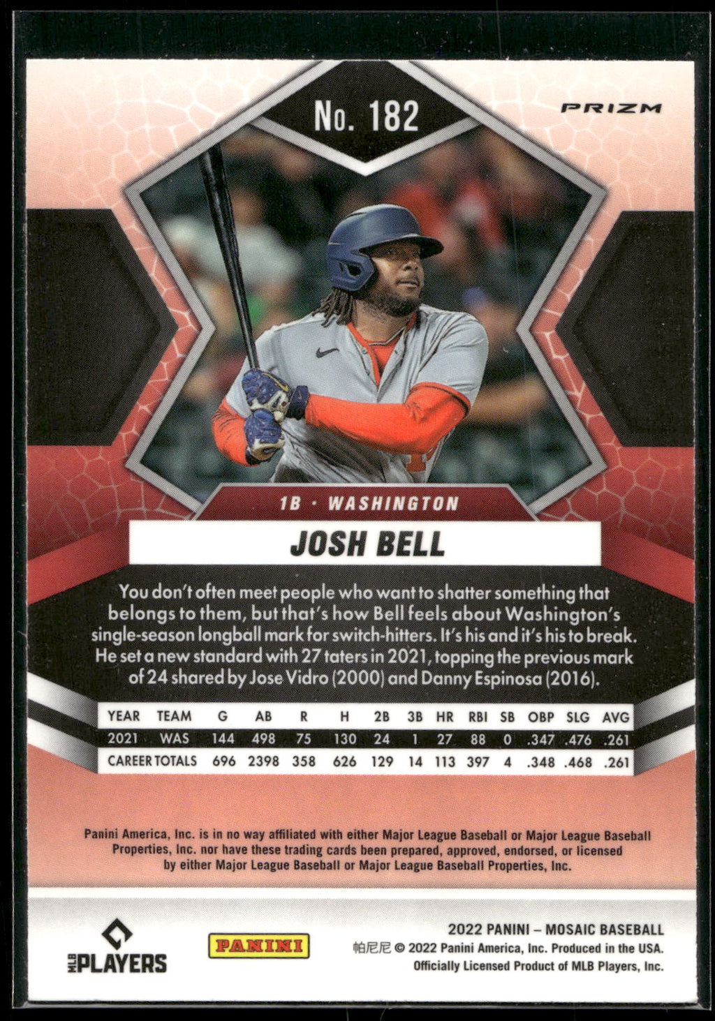 2022 Panini Mosaic #182 Josh Bell Silver Prizm