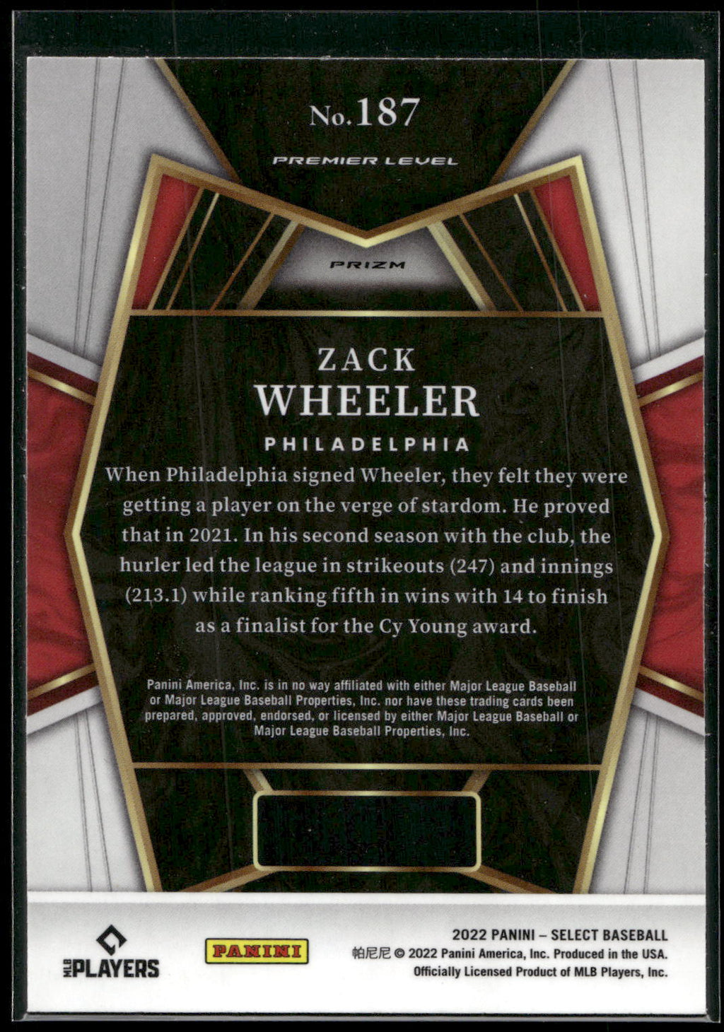 2022 Panini Select #187 Zack Wheeler Scope