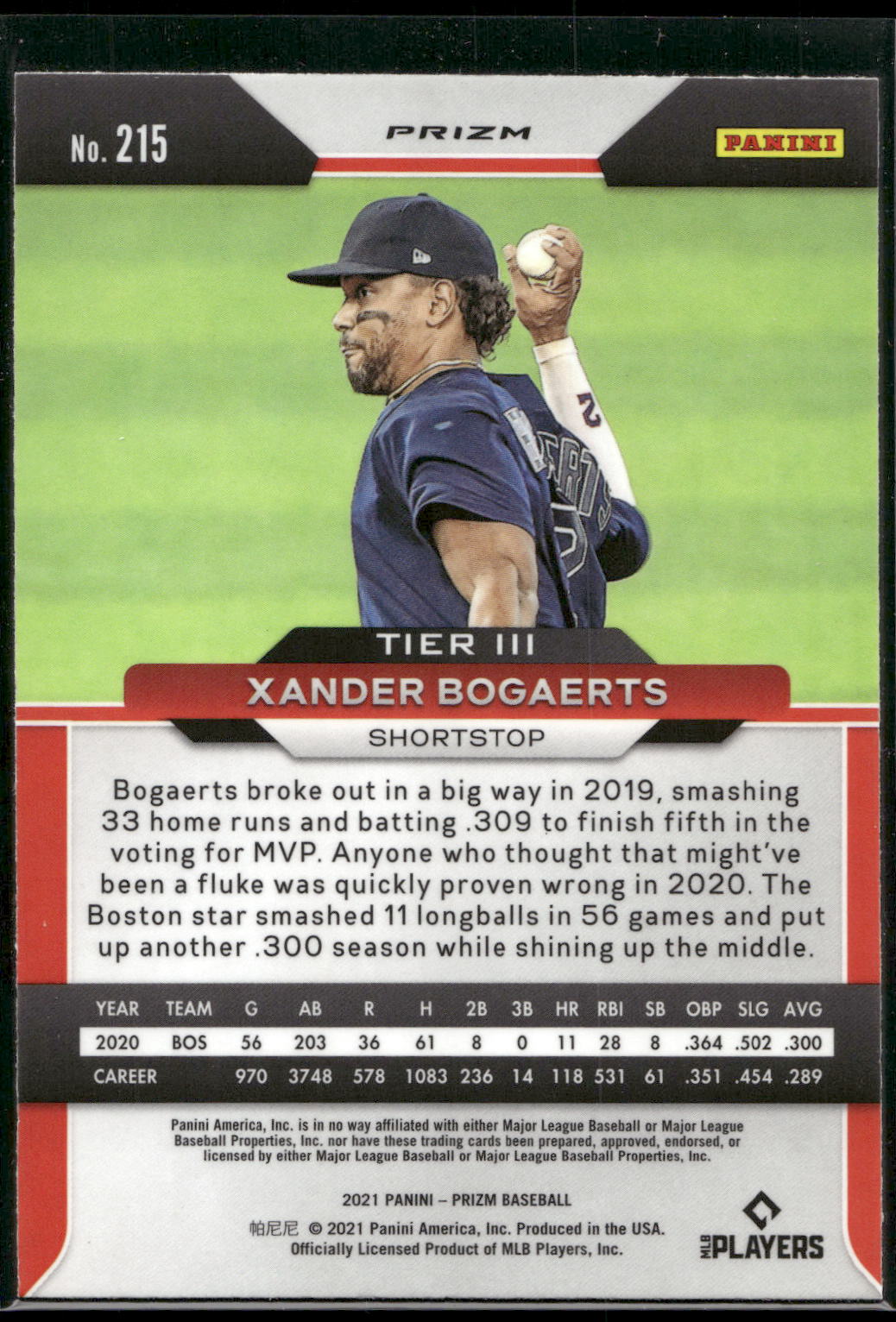 2021 Panini Prizm #215 Xander Bogaerts Red/White/Blue Prizm
