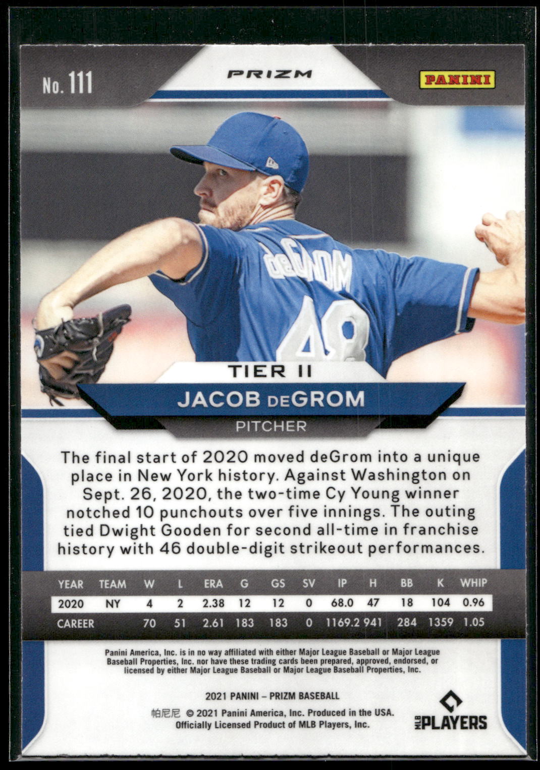 2021 Panini Prizm #111 Jacob deGrom Red/White/Blue Prizm