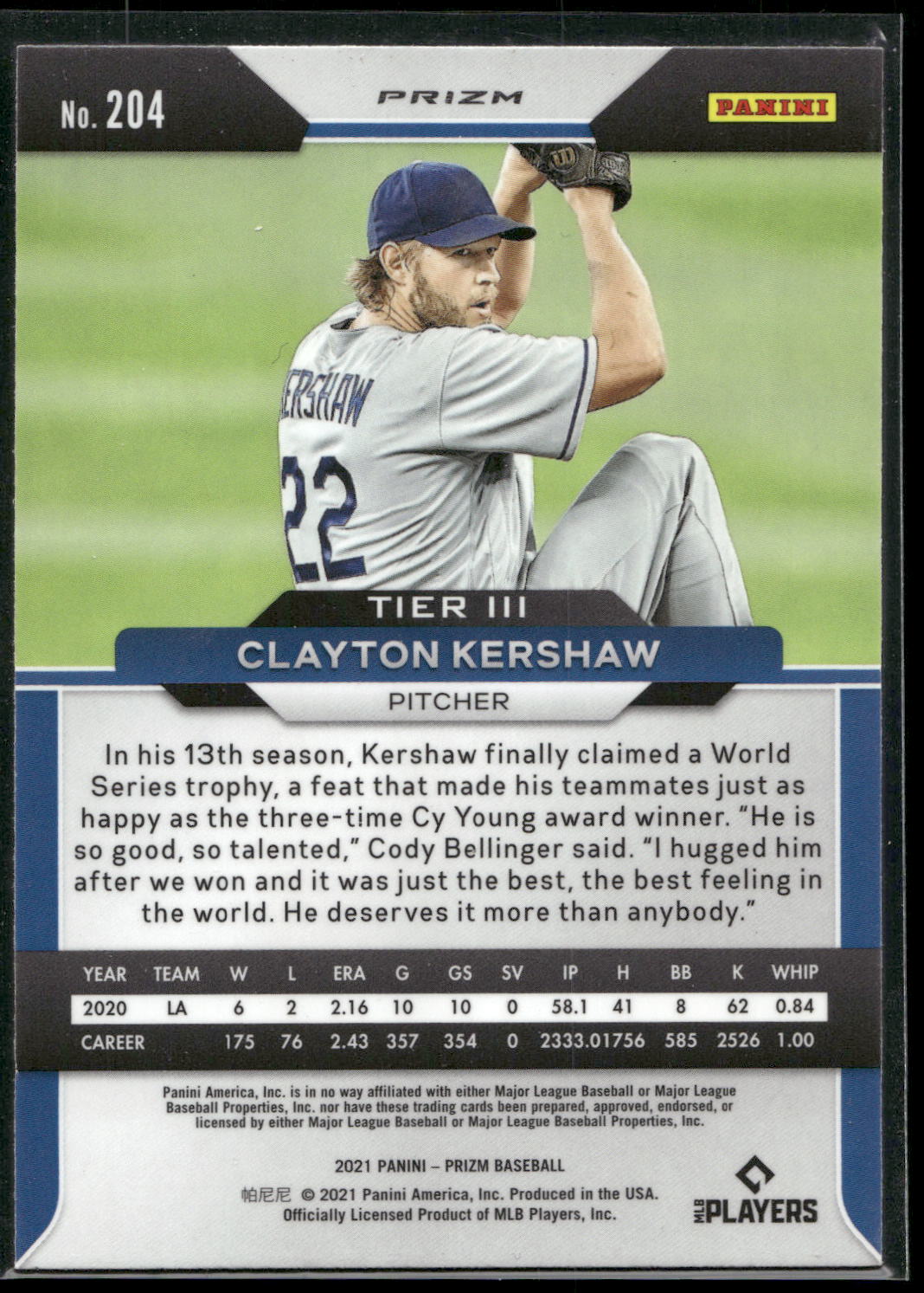 2021 Panini Prizm #204 Clayton Kershaw Red/White/Blue Prizm