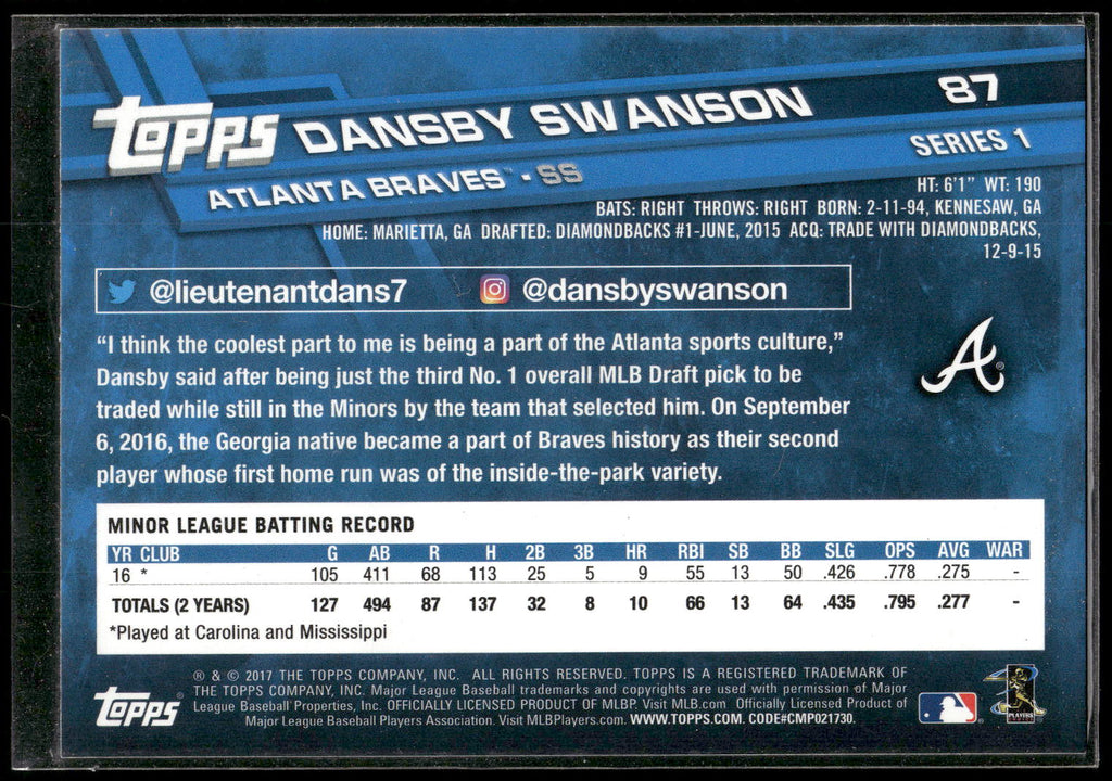 2017 Topps #87 Dansby Swanson