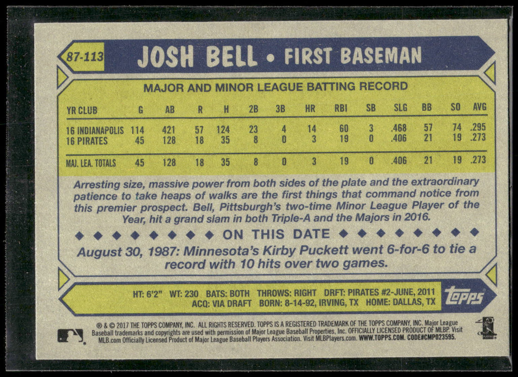 2017 Topps #87-113 Josh Bell 1987 Topps Baseball 30th Anniversary