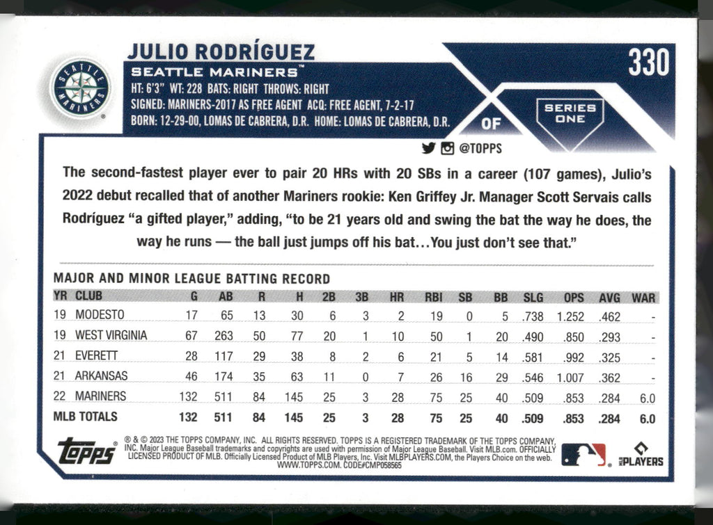 2023 Topps #330 Julio Rodríguez