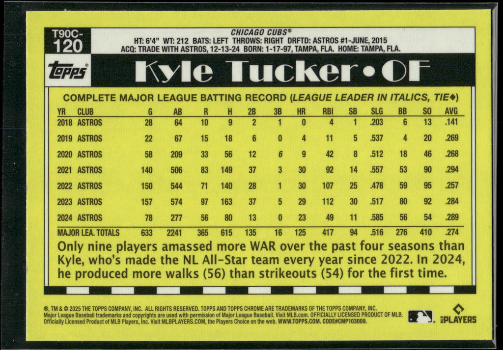 2025 Topps Chrome #T90C-120 Kyle Tucker 1990 Topps Baseball 35th