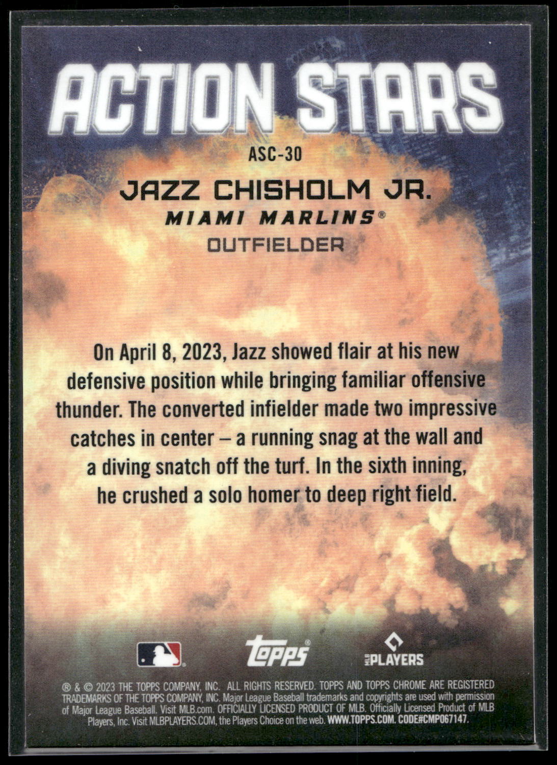 2023 Topps Update #AS-30 Jazz Chisholm Jr. Action Stars