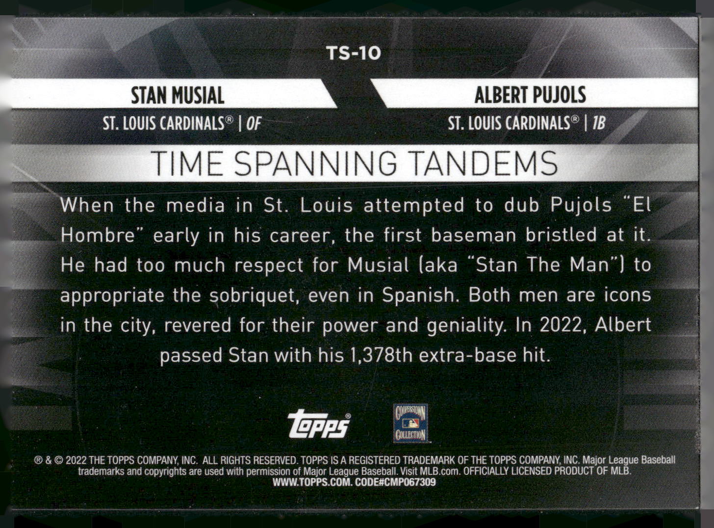 2023 Topps Update #TS-10 Stan Musial / Albert Pujols Time Spanning Tandems