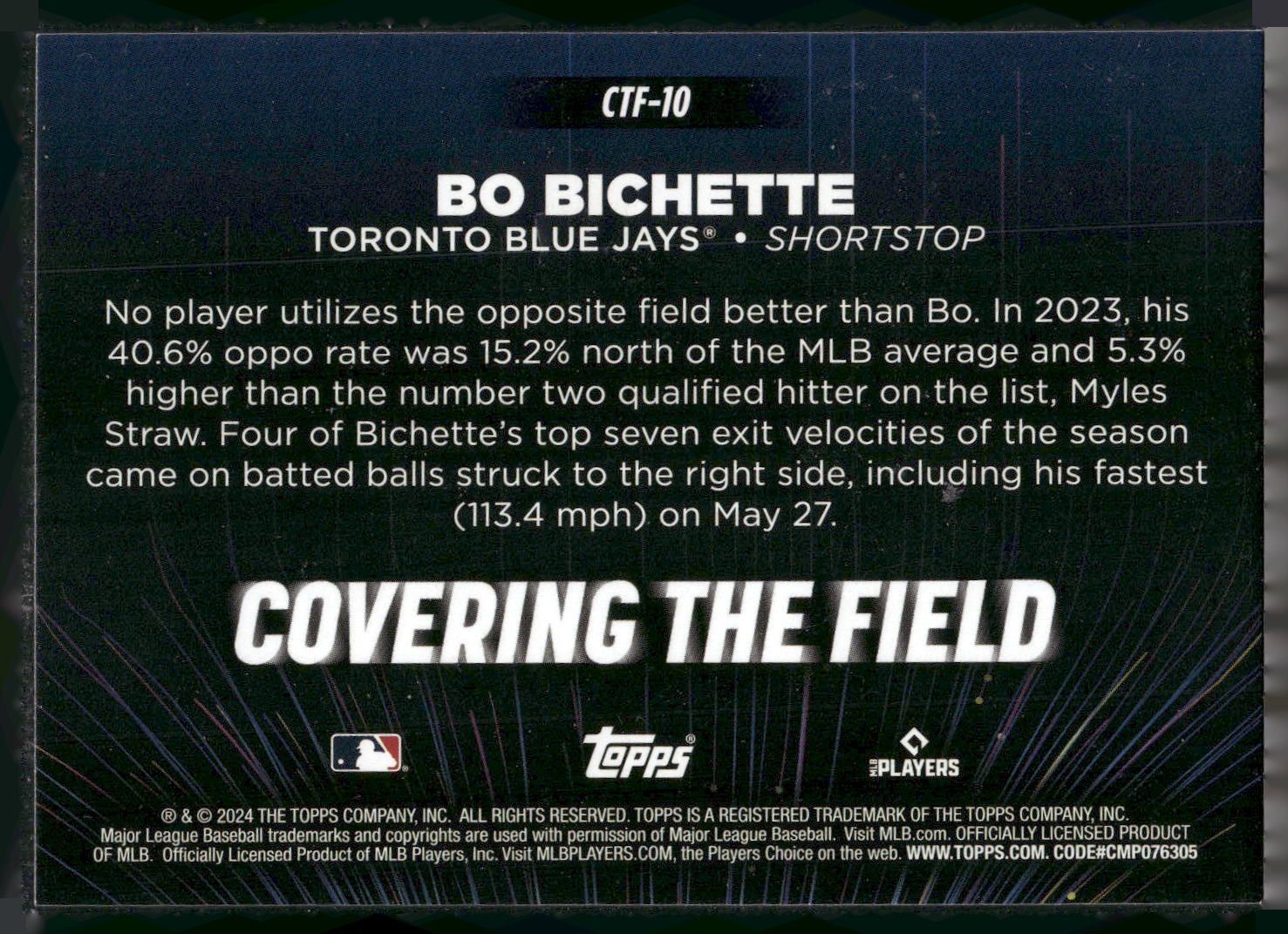 2024 Topps #CTF-10 Bo Bichette Covering the Field