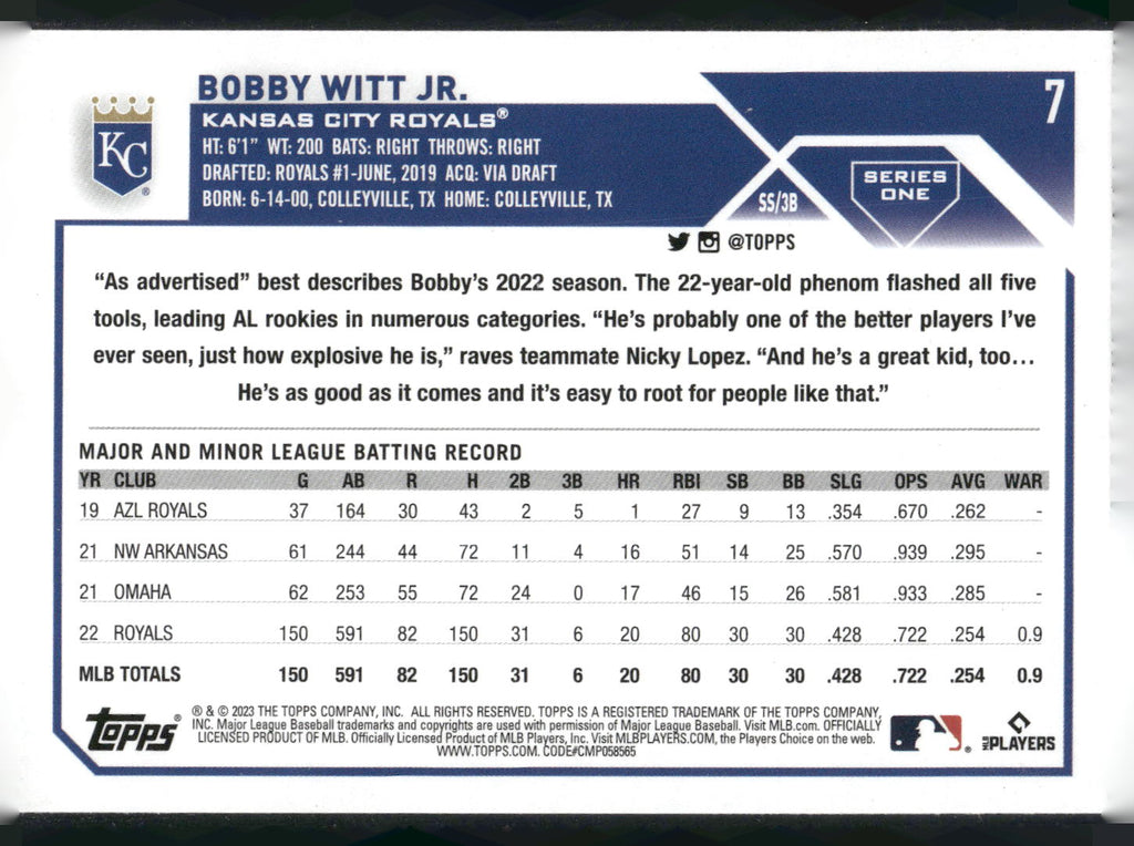 2023 Topps #7 Bobby Witt Jr.