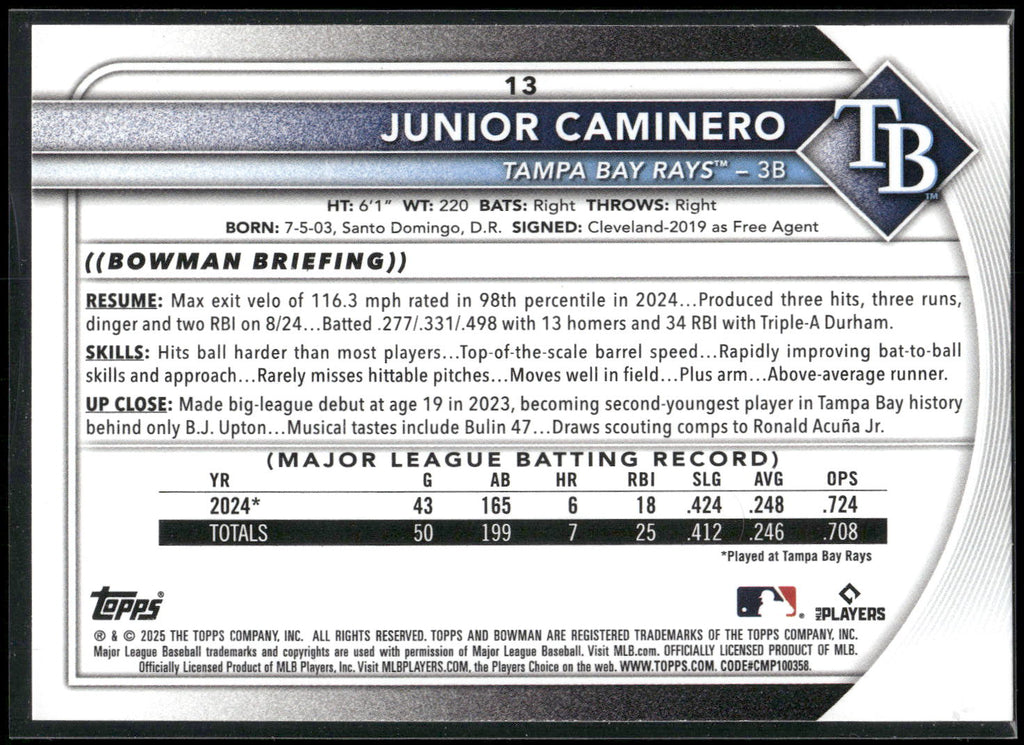 2025 Bowman #13 Junior Caminero