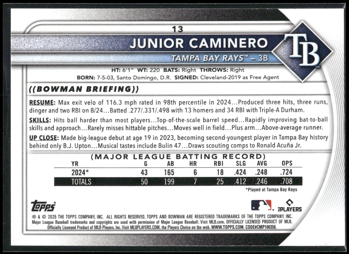 2025 Bowman #13 Junior Caminero