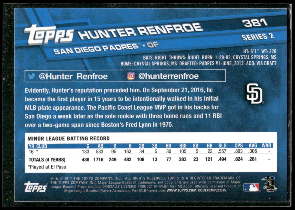 2017 Topps #381 Hunter Renfroe