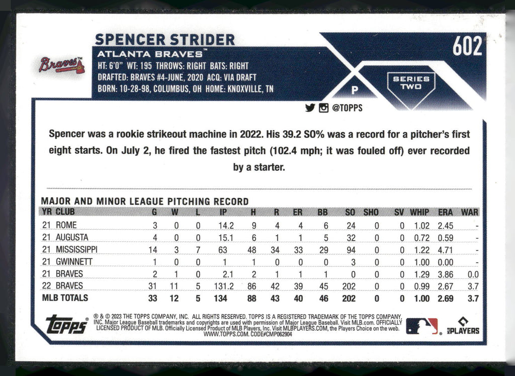 2023 Topps #602 Spencer Strider
