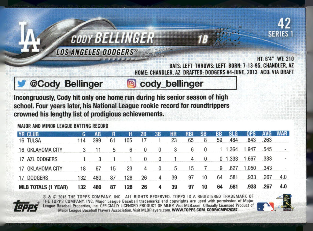 2018 Topps #42 Cody Bellinger