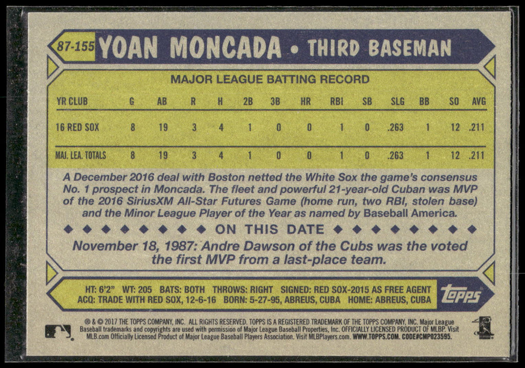 2017 Topps #87-155 Yoan Moncada 1987 Topps Baseball 30th Anniversary