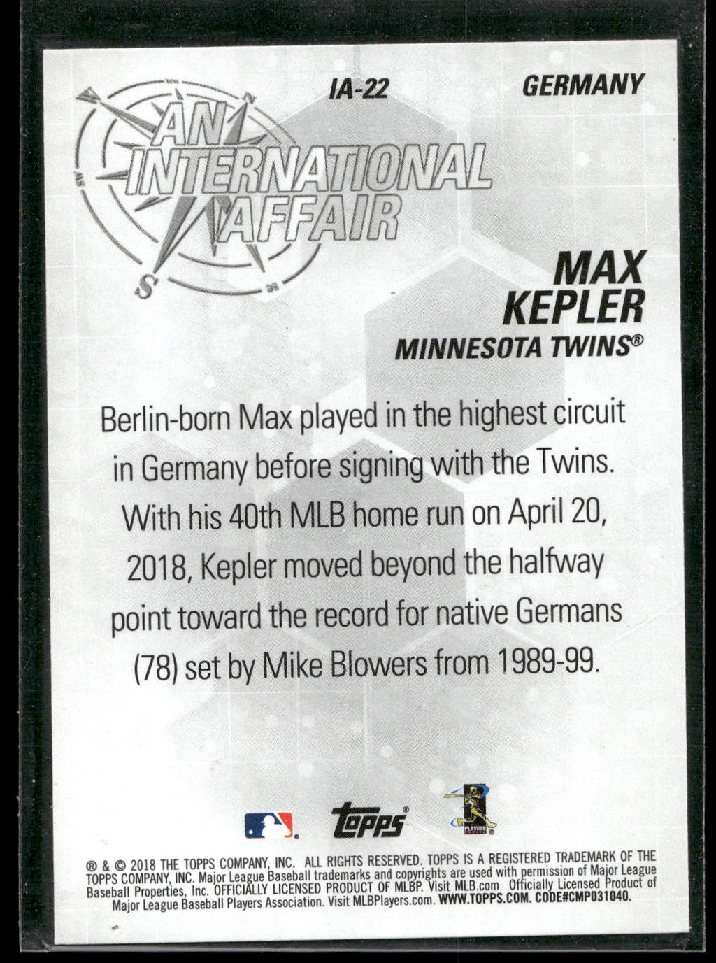 2018 Topps Update #IA-22 Max Kepler An International Affair