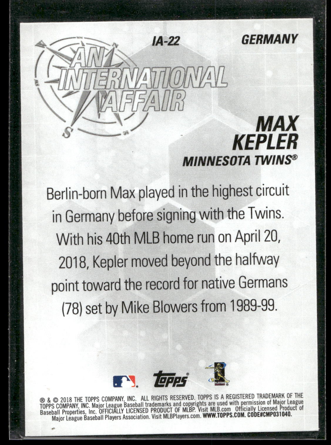2018 Topps Update #IA-22 Max Kepler An International Affair