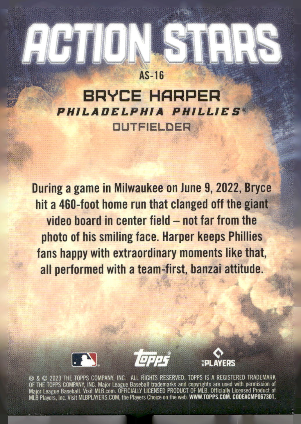 2023 Topps Update #AS-16 Bryce Harper Action Stars