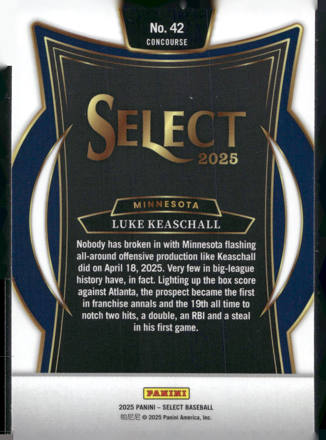 2025 Panini Select #42 Luke Keaschall