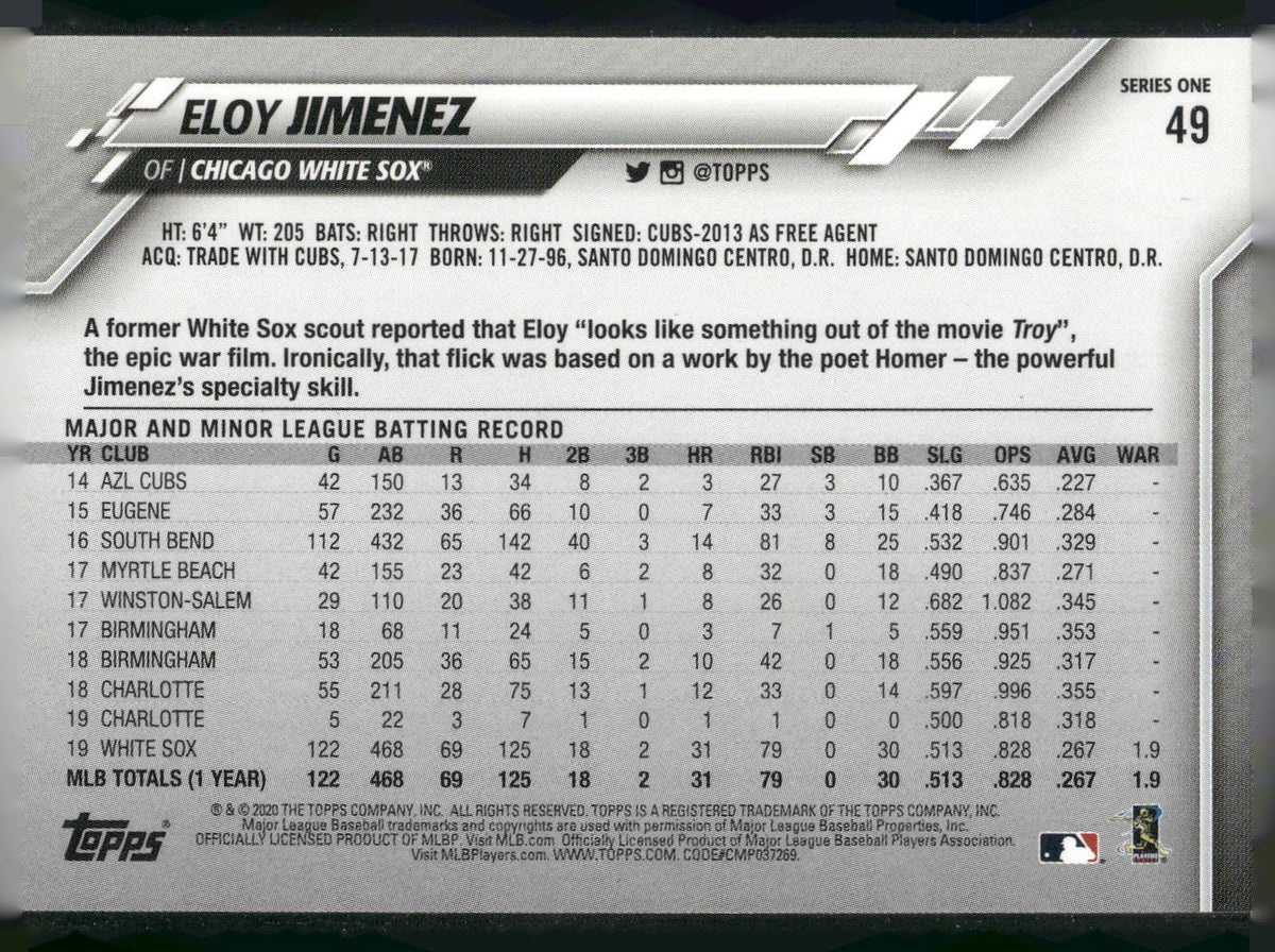 2020 Topps #49 Eloy Jimenez
