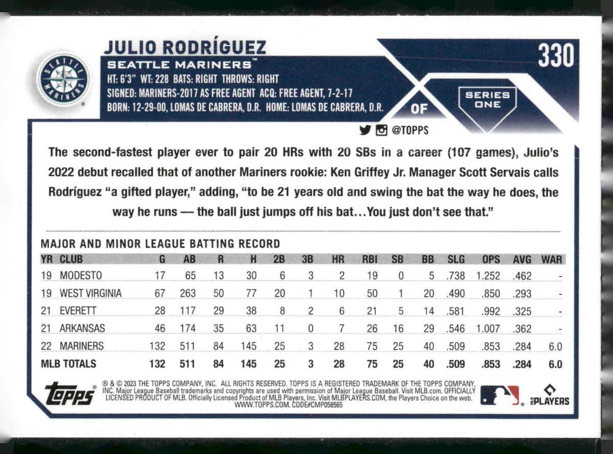 2023 Topps #330 Julio Rodríguez