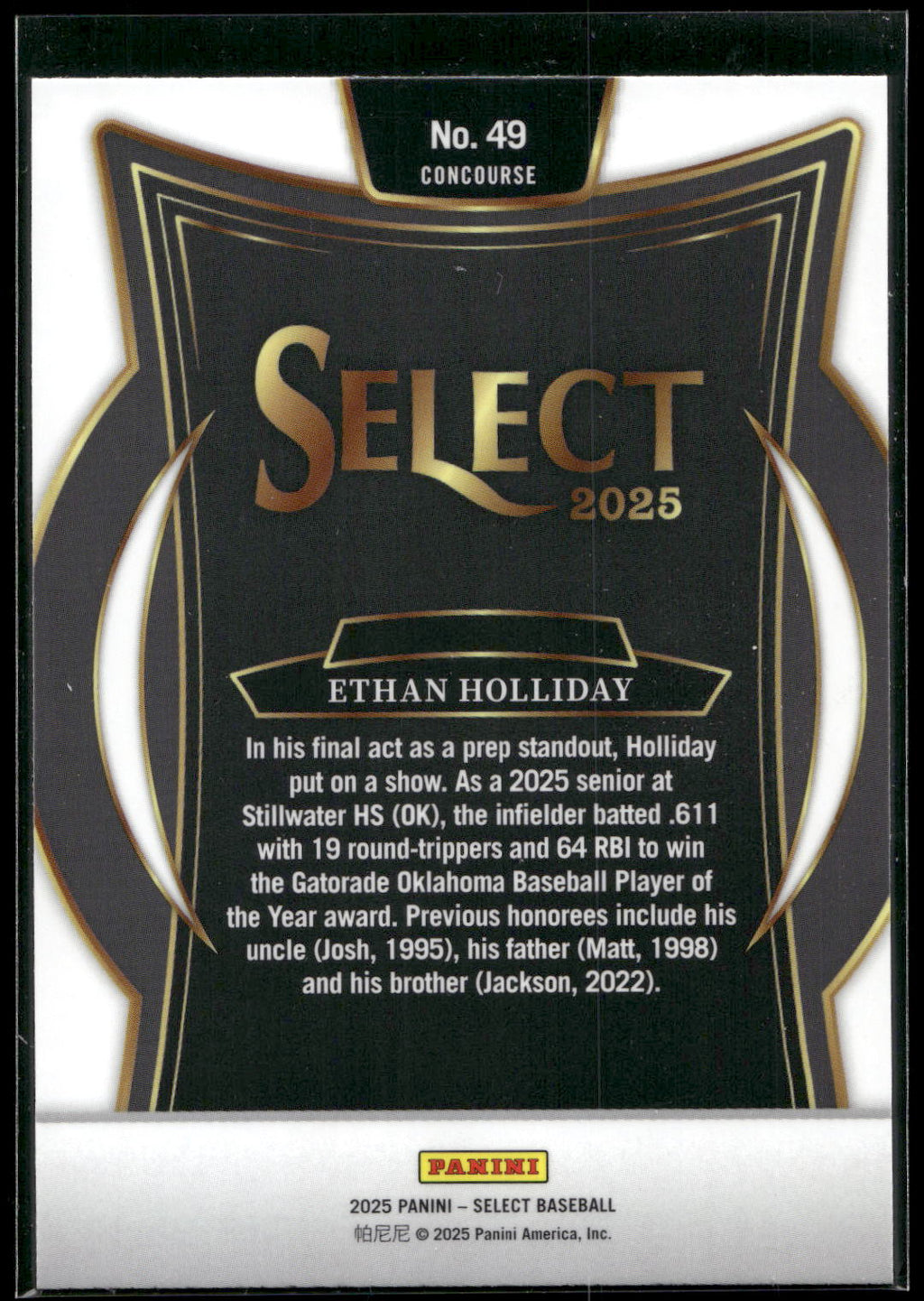 2025 Panini Select #49 Ethan Holliday