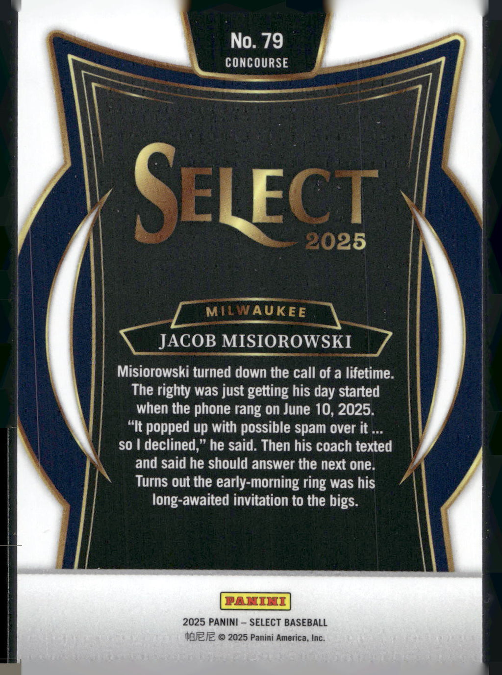 2025 Panini Select #79 Jacob Misiorowski