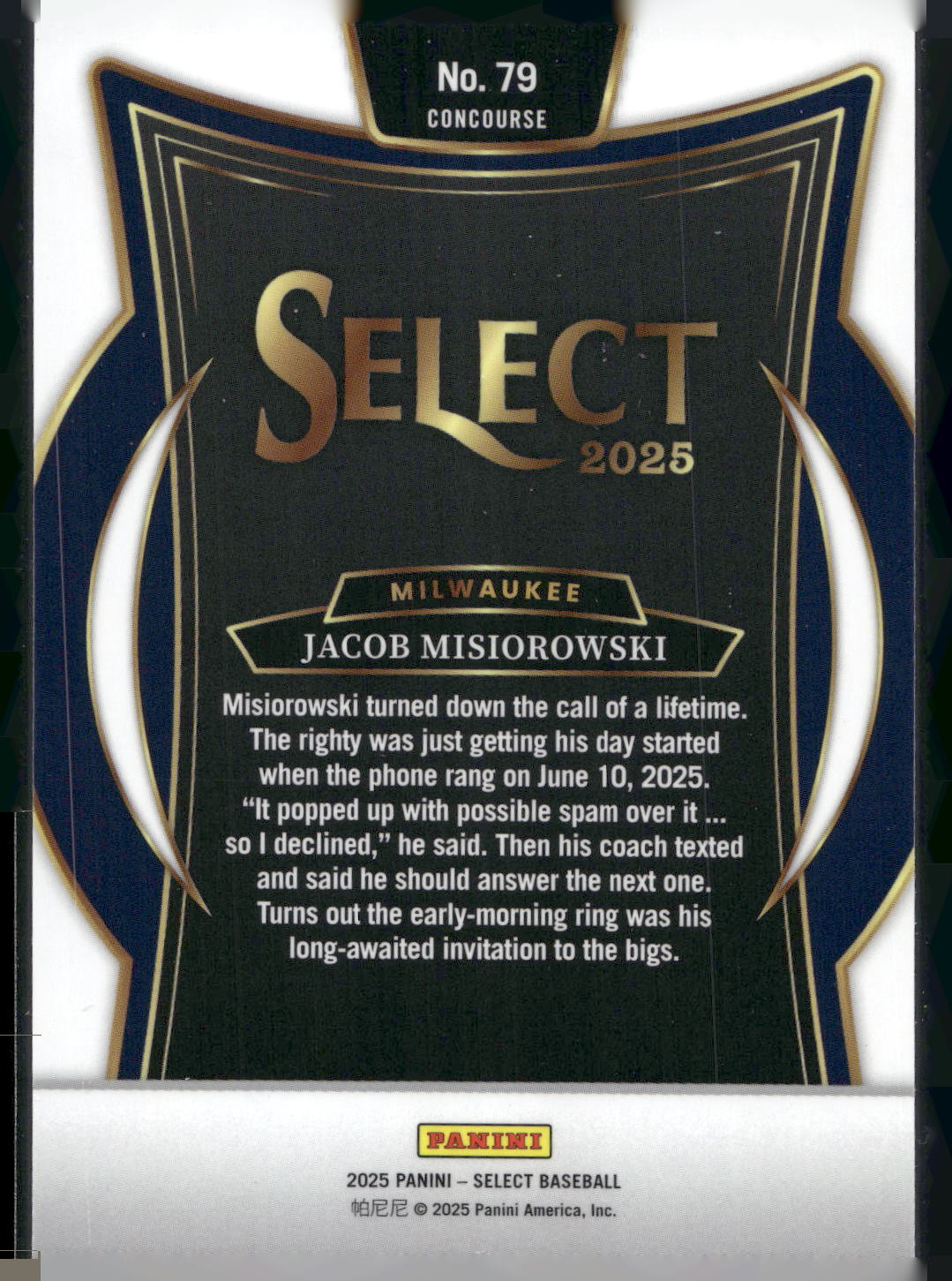 2025 Panini Select #79 Jacob Misiorowski