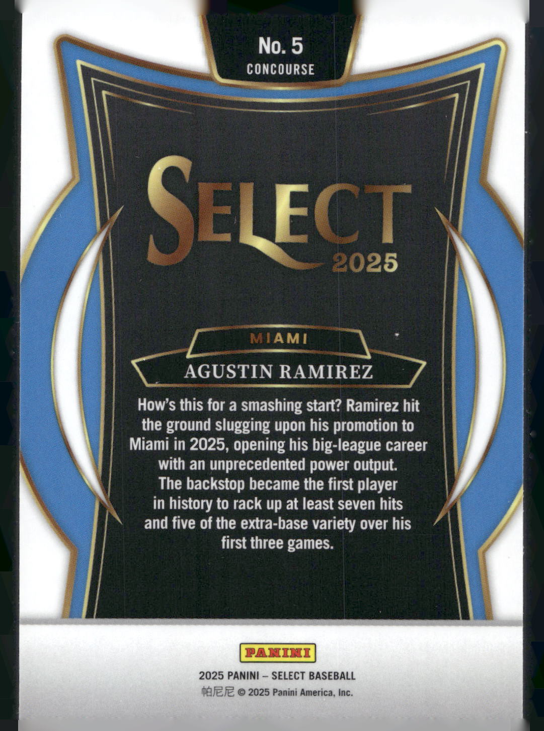 2025 Panini Select #5 Agustin Ramirez