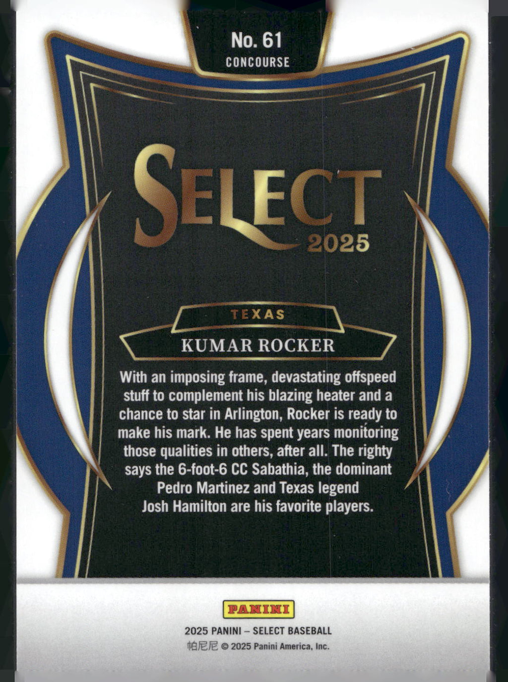 2025 Panini Select #61 Kumar Rocker