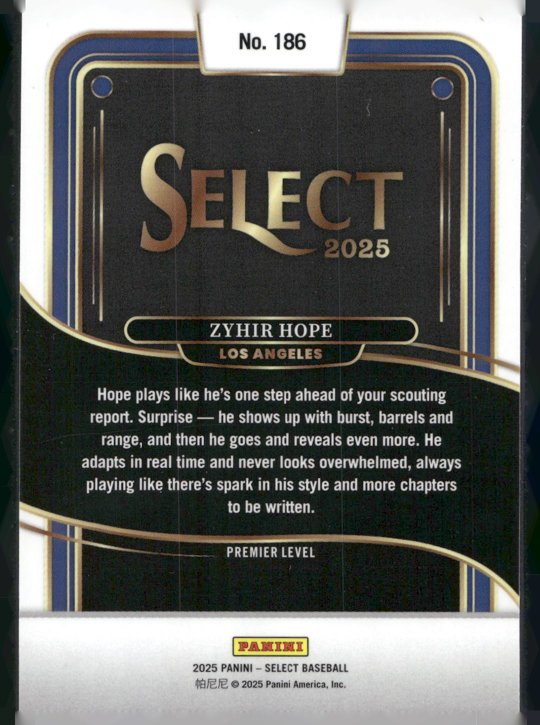 2025 Panini Select #186 Zyhir Hope