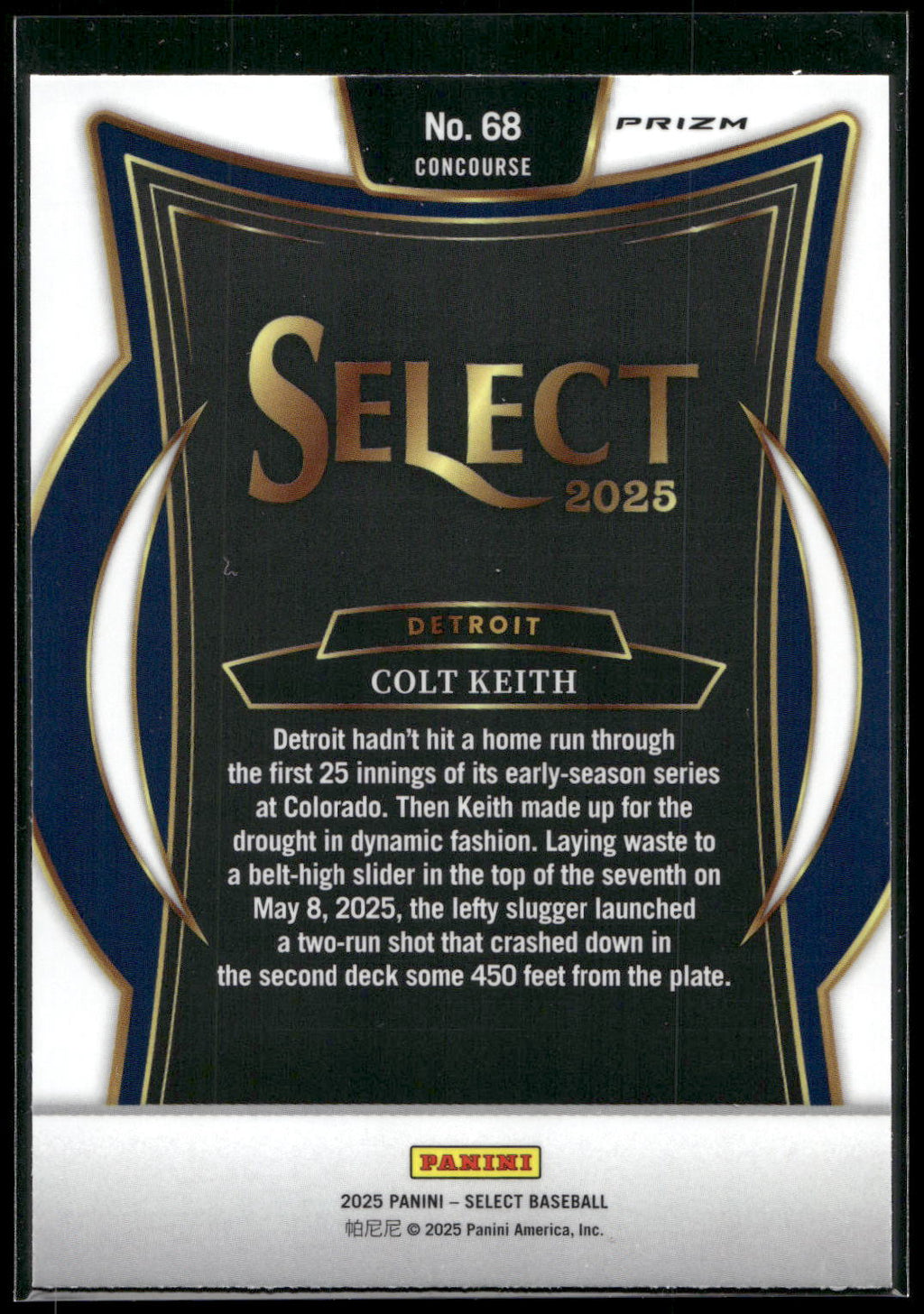 2025 Panini Select #68 Colt Keith Silver Prizms