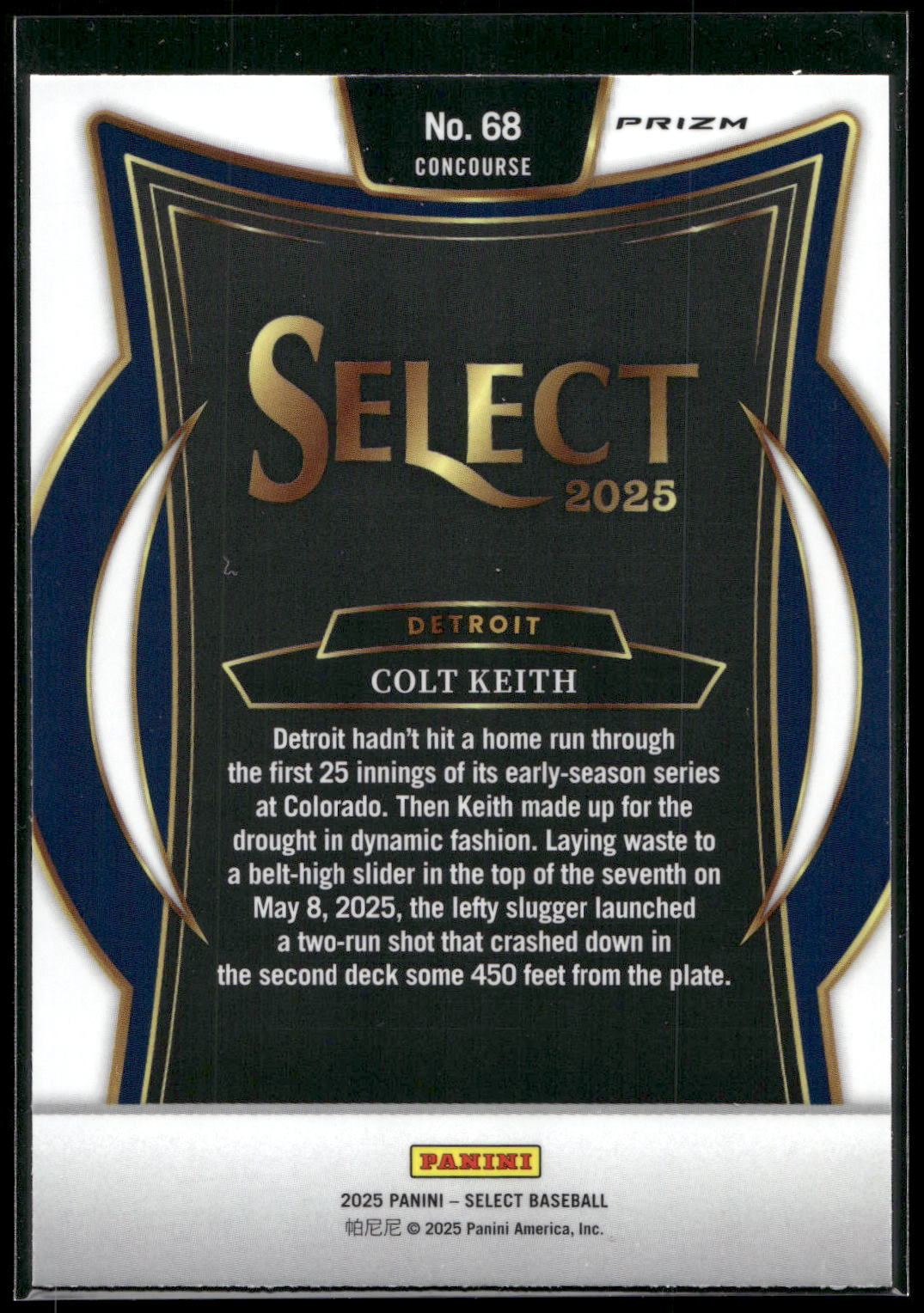 2025 Panini Select #68 Colt Keith Silver Prizms