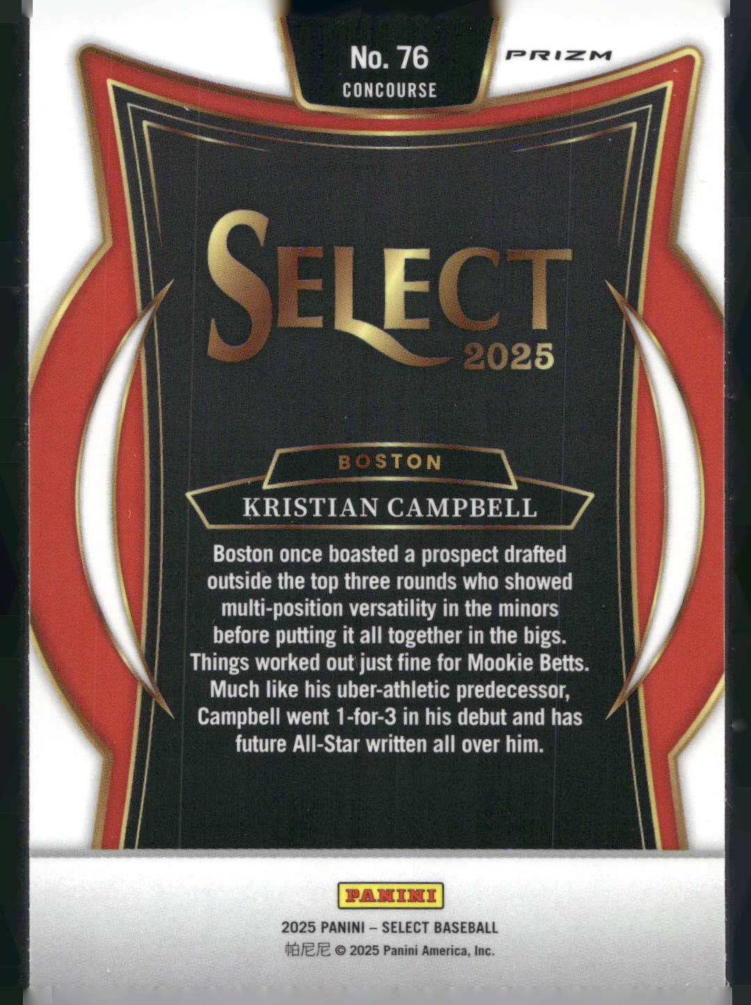 2025 Panini Select #76 Kristian Campbell Red Ice Prizms #/299