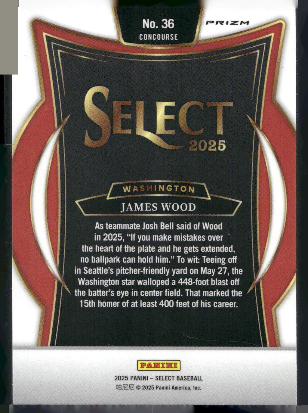 2025 Panini Select #36 James Wood Silver Prizms