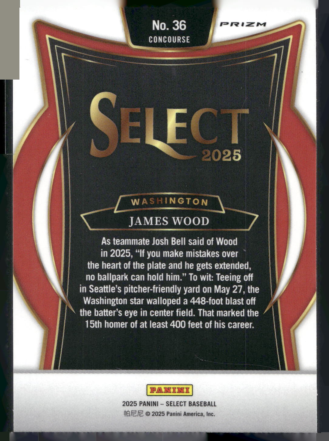 2025 Panini Select #36 James Wood Silver Prizms