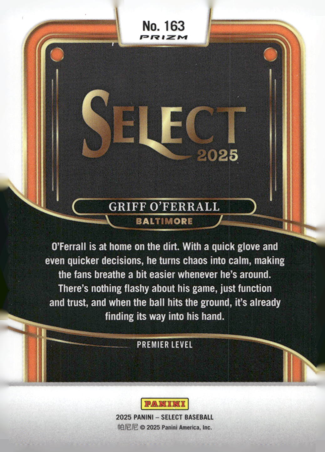 2025 Panini Select #163 Griff O'Ferrall Ice Prizms