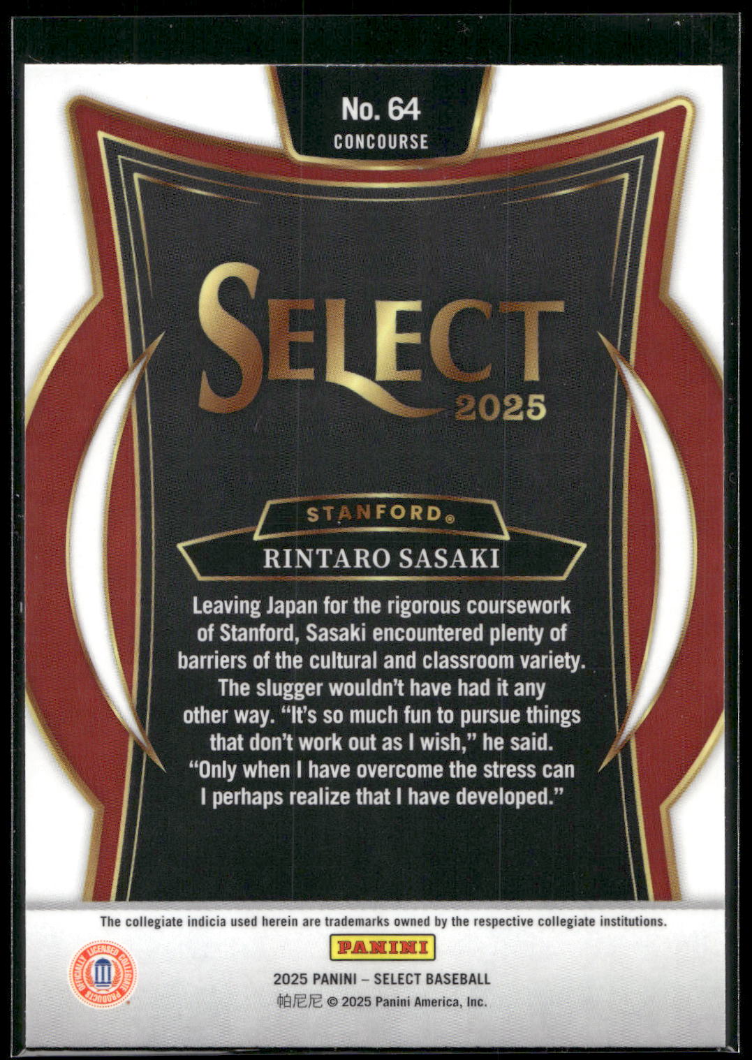 2025 Panini Select #64 Rintaro Sasaki
