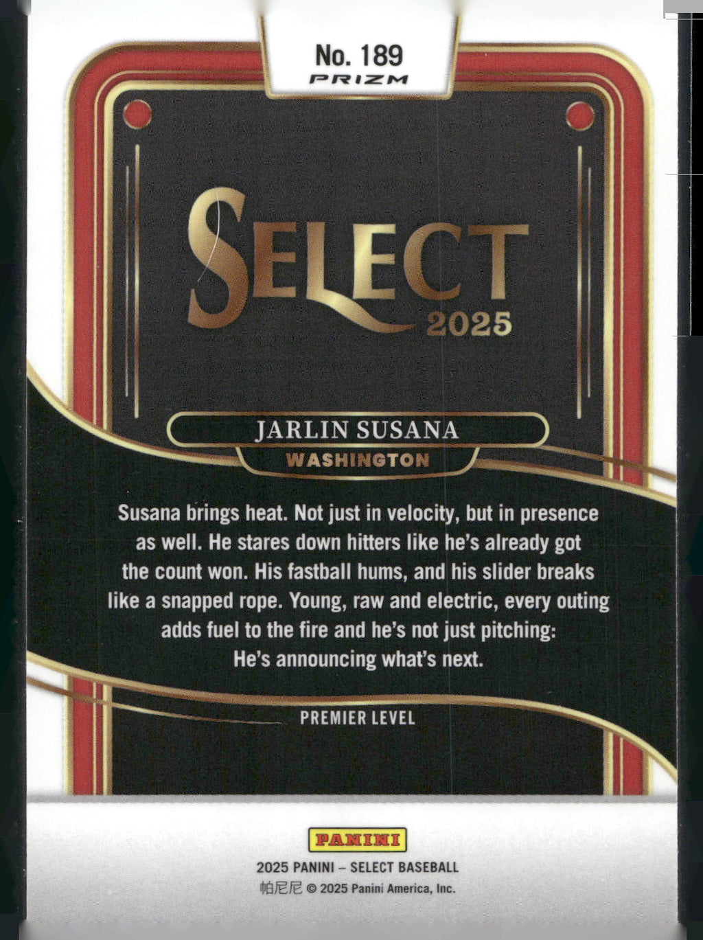 2025 Panini Select #189 Jarlin Susana Silver Prizms