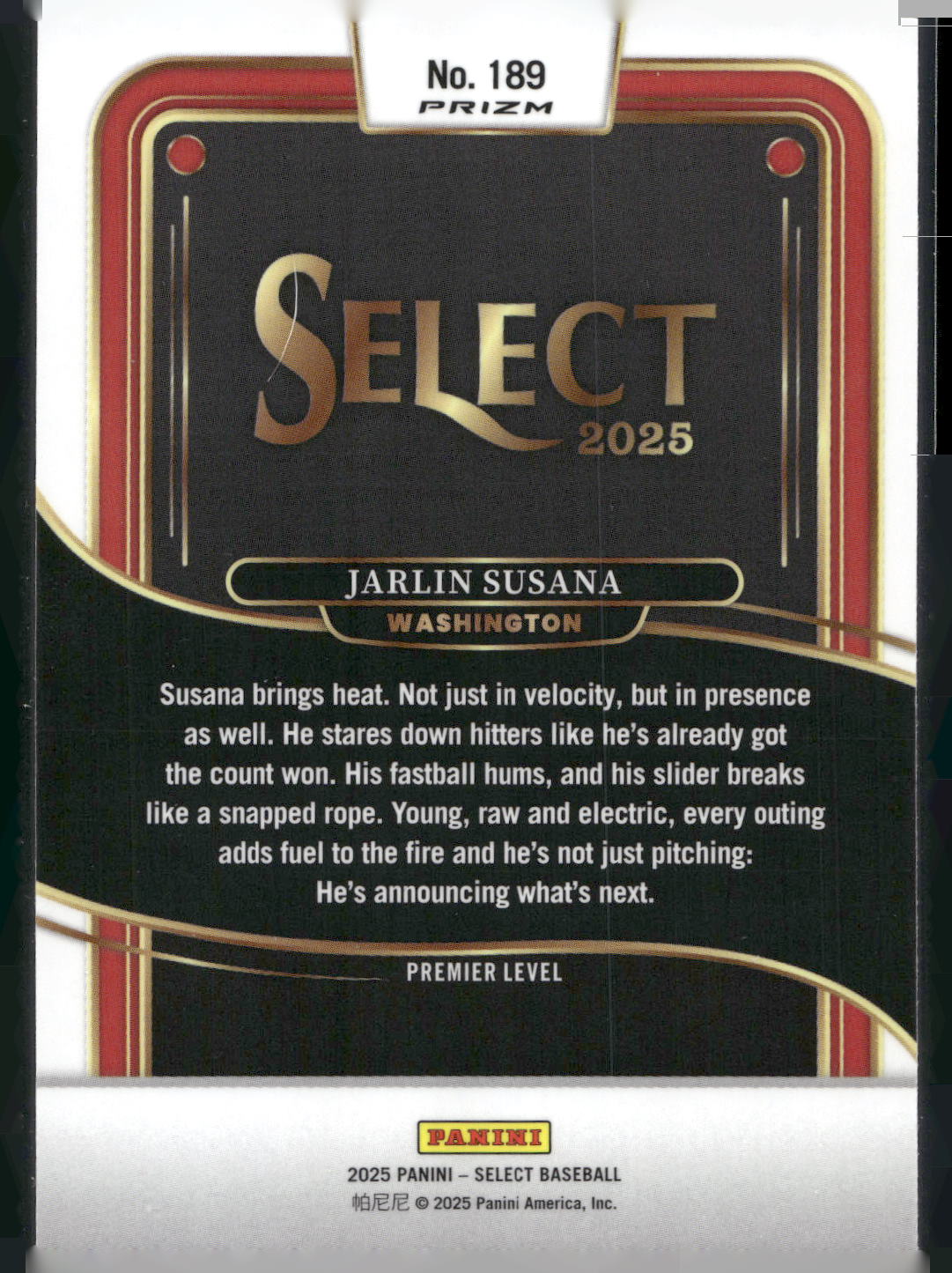 2025 Panini Select #189 Jarlin Susana Silver Prizms