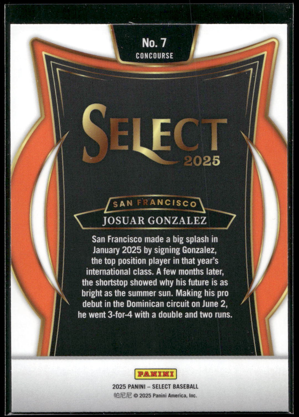 2025 Panini Select #7 Josuar Gonzalez