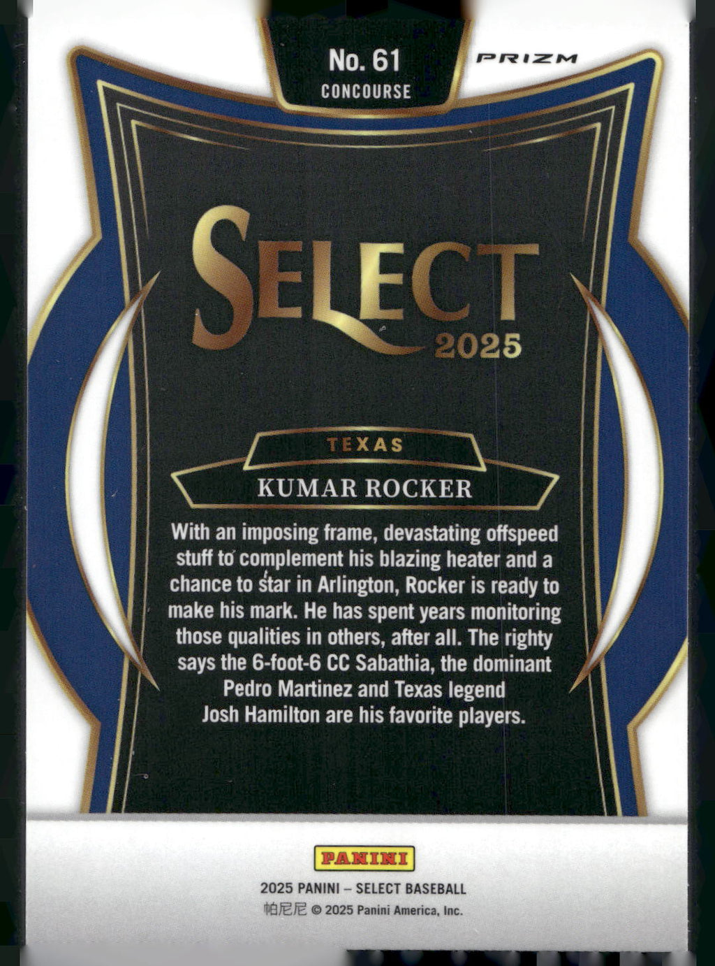 2025 Panini Select #61 Kumar Rocker Ice Prizms