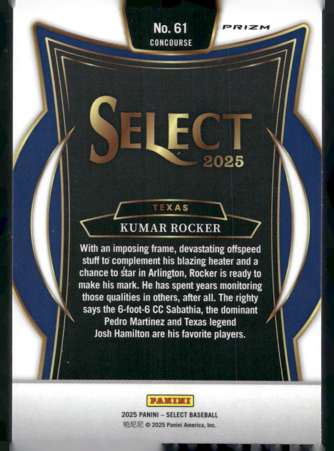 2025 Panini Select #61 Kumar Rocker Ice Prizms