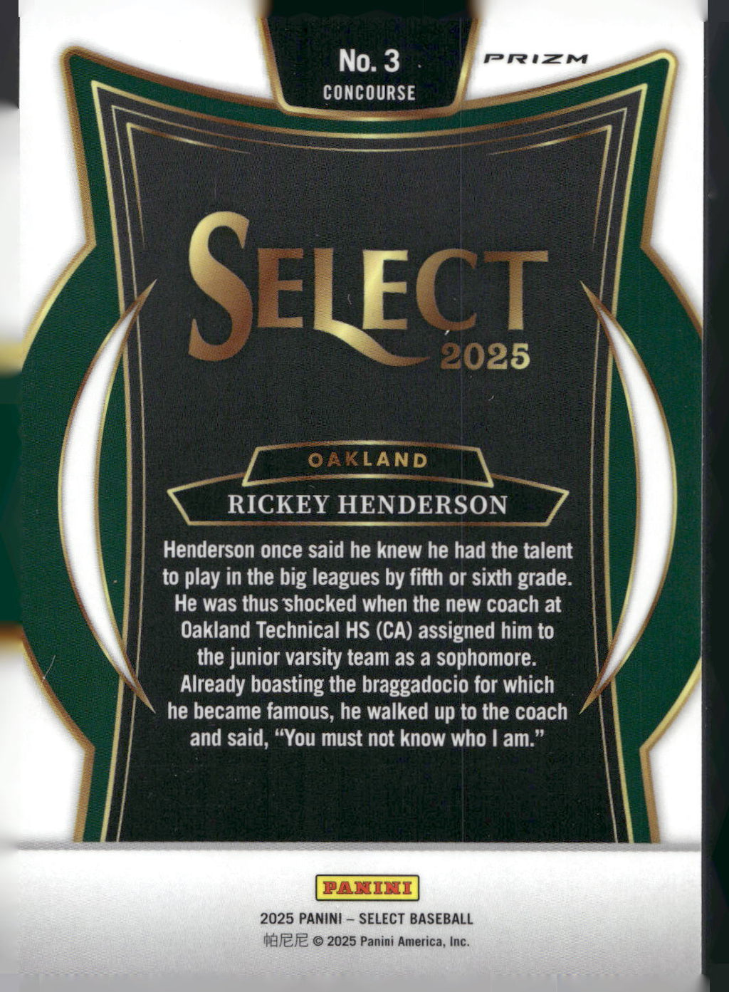 2025 Panini Select #3 Rickey Henderson Ice Prizms