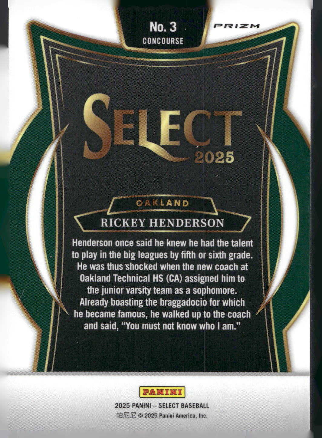 2025 Panini Select #3 Rickey Henderson Ice Prizms
