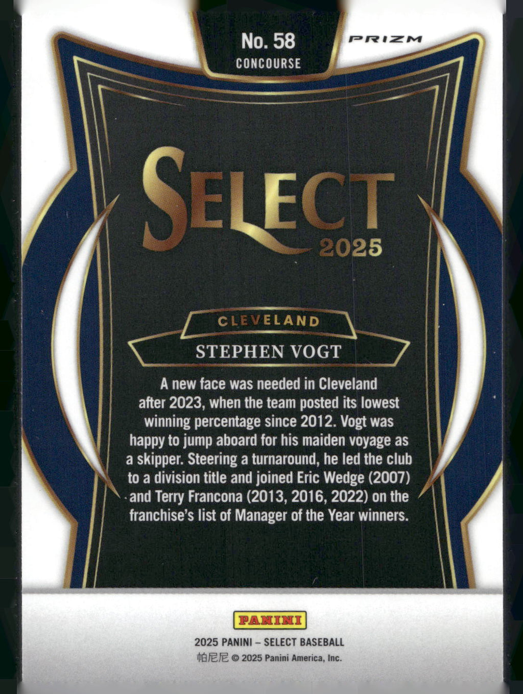 2025 Panini Select #58 Stephen Vogt Ice Prizms