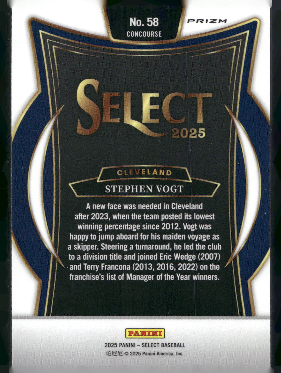 2025 Panini Select #58 Stephen Vogt Ice Prizms