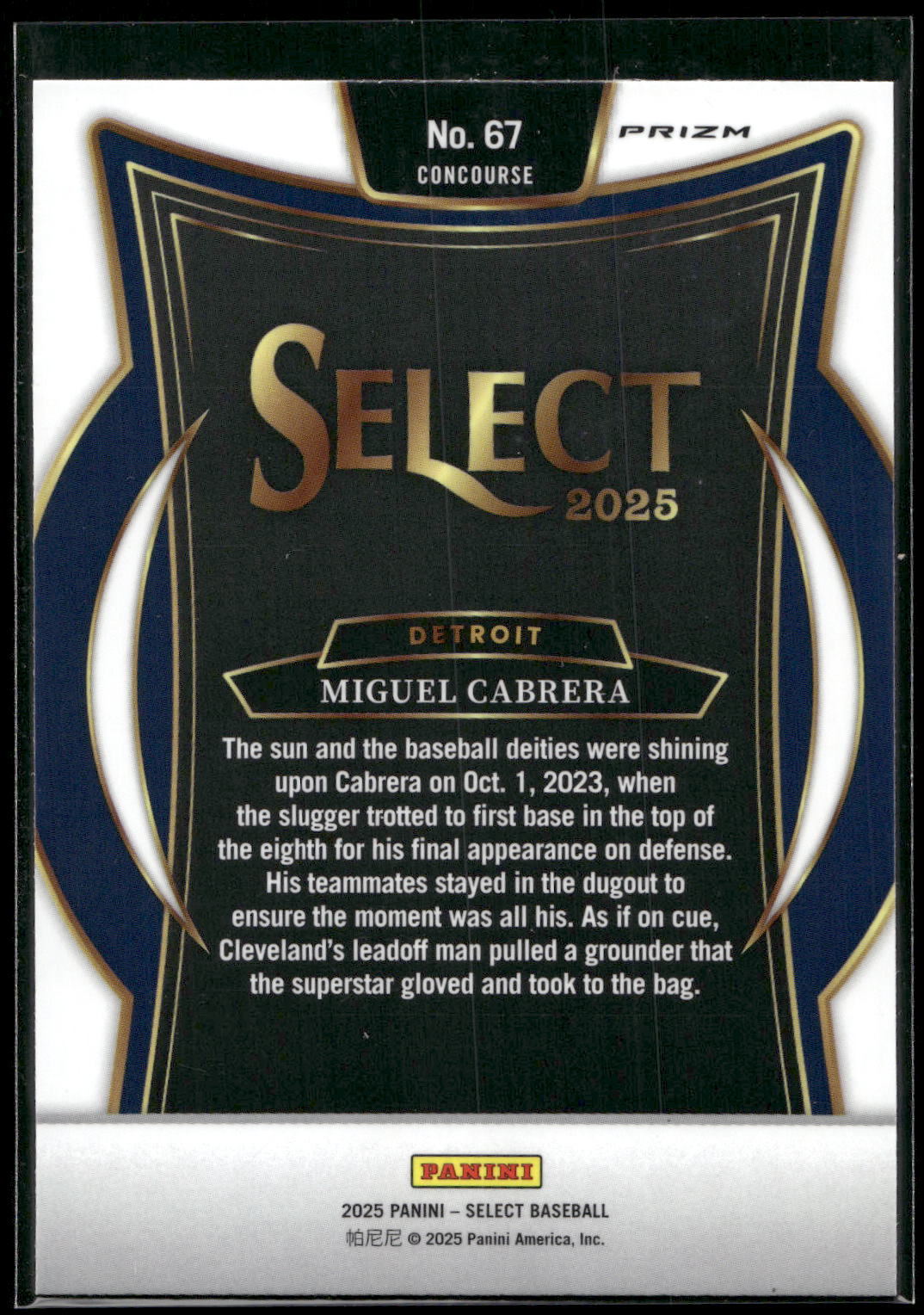 2025 Panini Select #67 Miguel Cabrera Tri-Color Prizms
