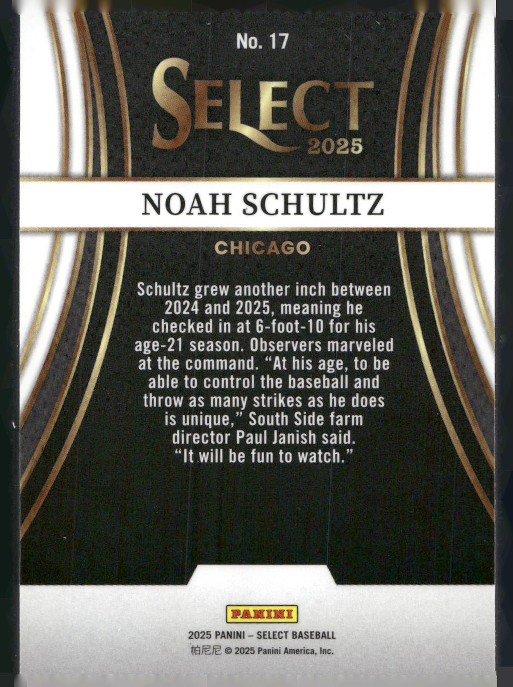 2025 Panini Select #17 Noah Schultz Turbo Charged