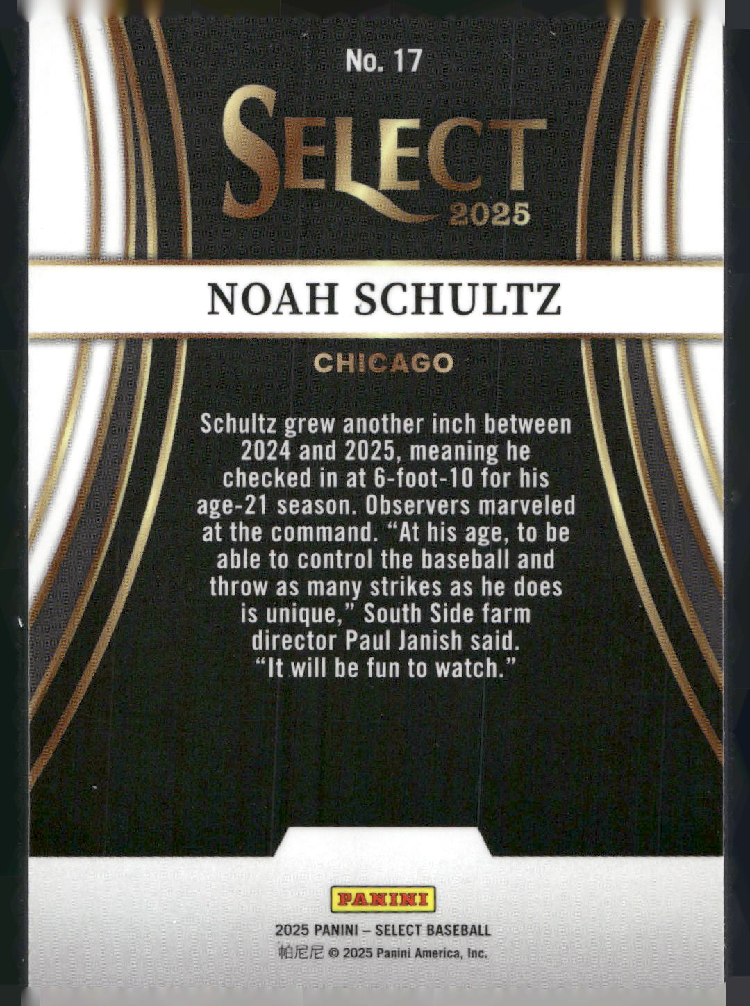 2025 Panini Select #17 Noah Schultz Turbo Charged